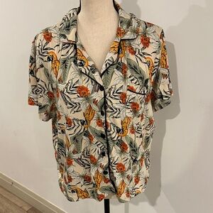 Josh Tropical Print Button-Up Pajama Top XL parrot jungle